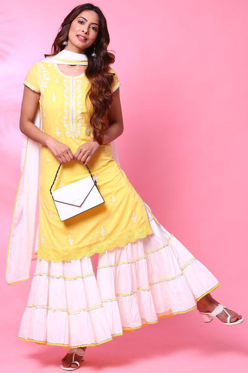 Bright Yellow Sharara Set